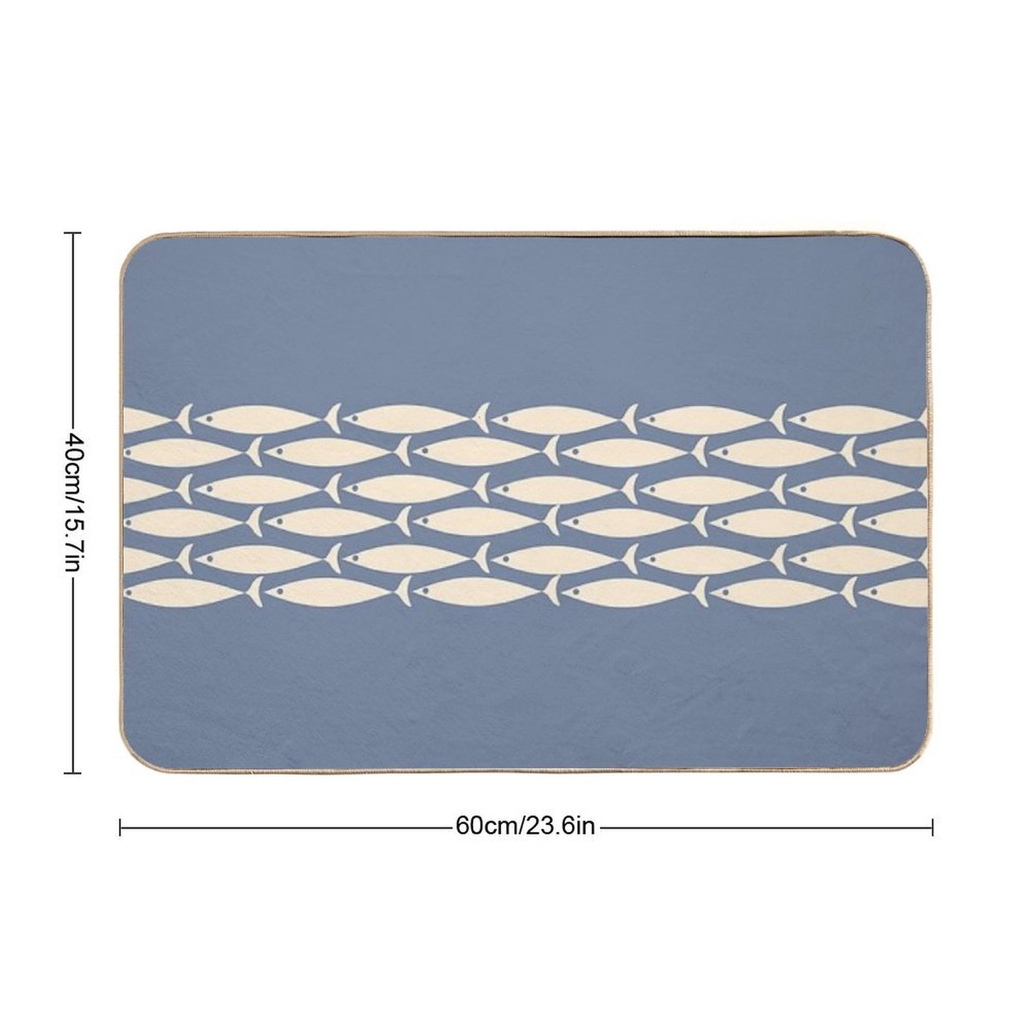 Fish Stripe 6 - Minimalist Mid Century Modern Pattern in Stone Blue And Cream  Repositionable Bath Mat