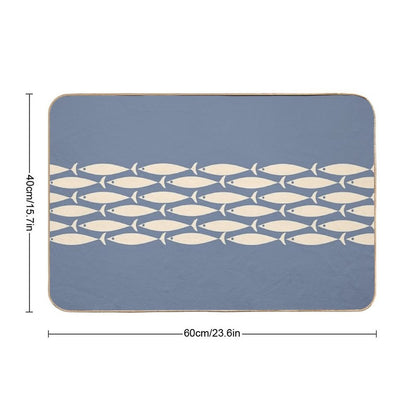 Fish Stripe 6 - Minimalist Mid Century Modern Pattern in Stone Blue And Cream  Repositionable Bath Mat