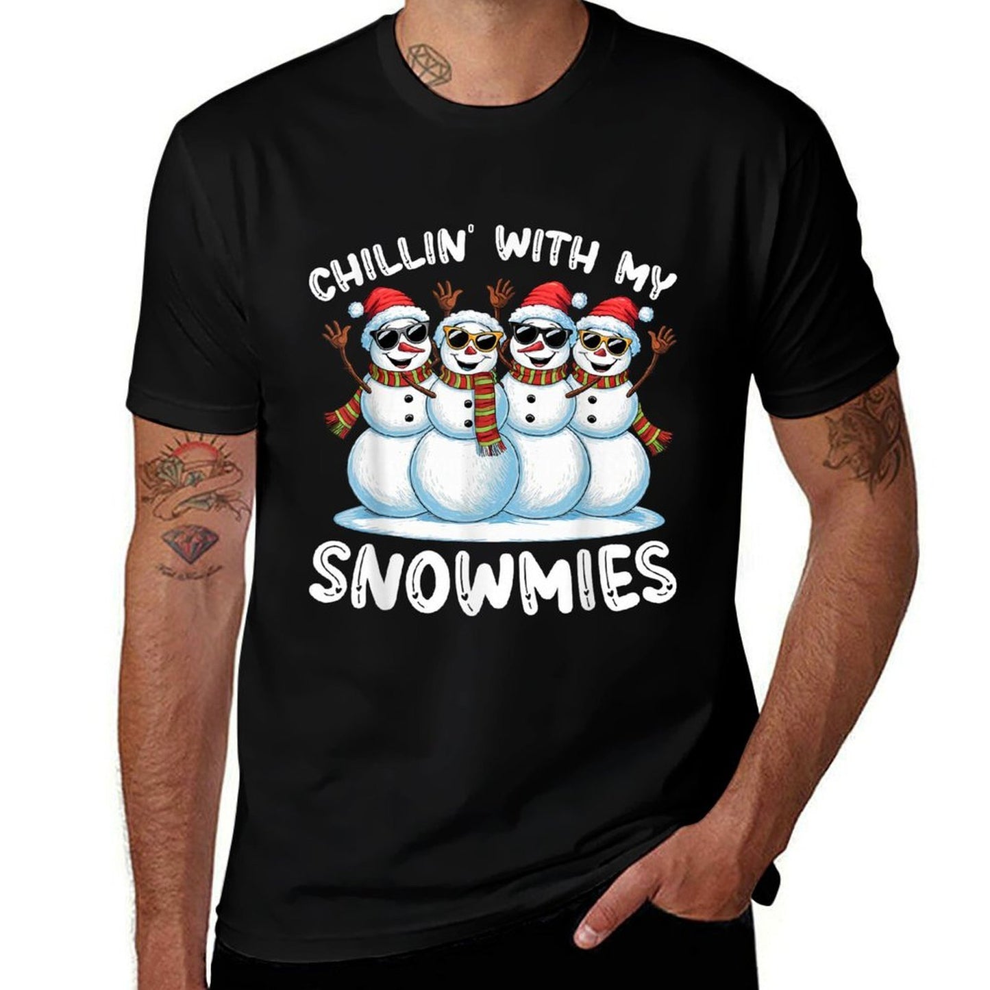 Snowman Christmas Chillin With My Snowmies Ugly  Trendy Pattern T-Shirt