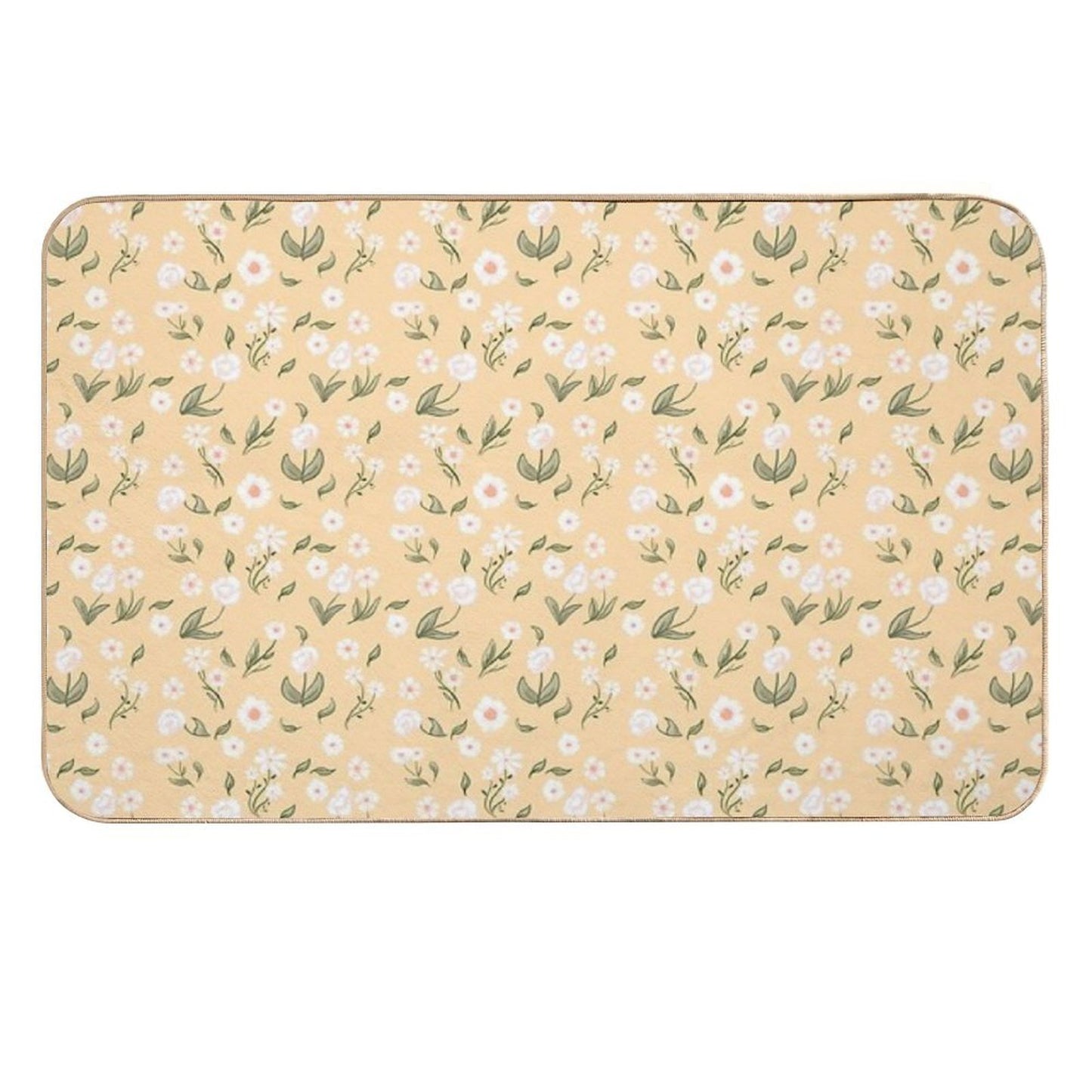 White Flowers Pattern  Odorless Bath Mat