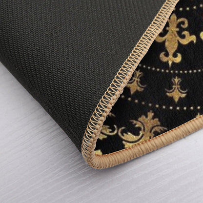 Fleur-de-lis - Circular Ornament - Gold And Black  Anti-Trip Bath Mat