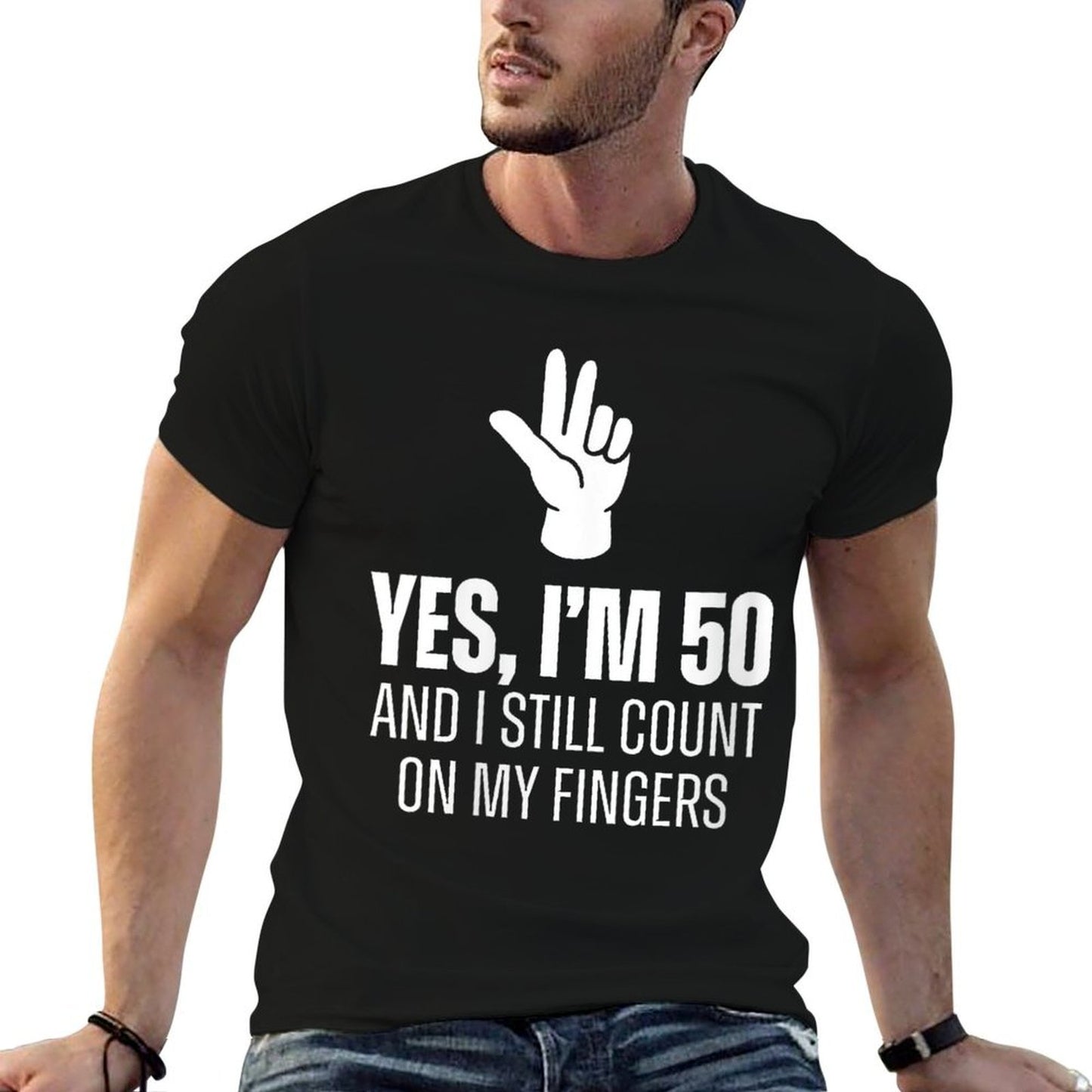 Womens Yes I'm 50 Still Count On Fingers Funny 50th Birthday  Soft T-Shirt
