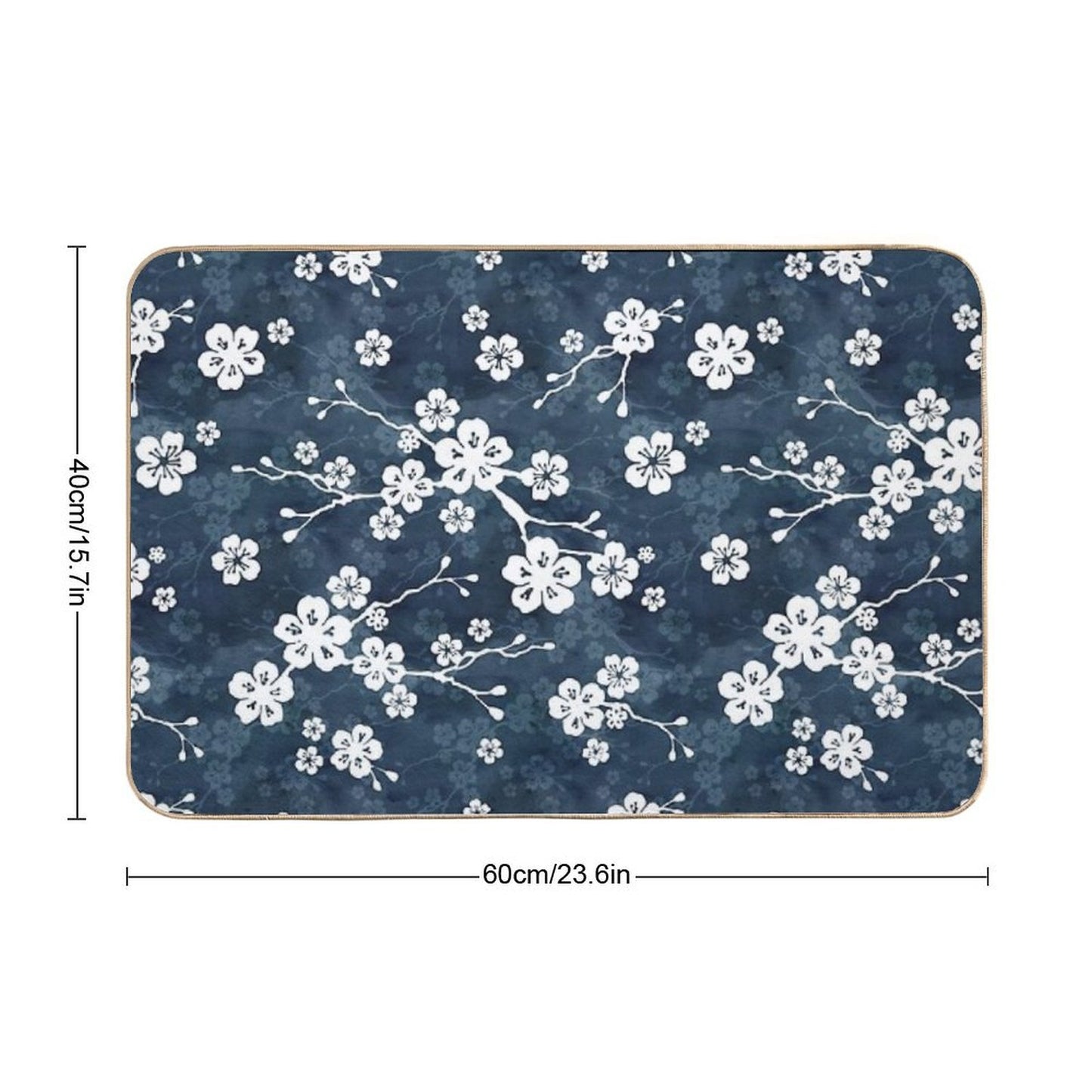 Navy And White Cherry Blossom Pattern  Non-Slip Bath Mat
