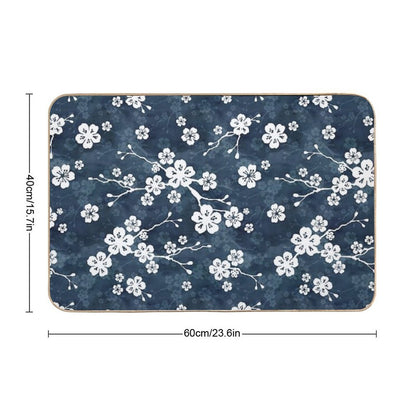 Navy And White Cherry Blossom Pattern  Non-Slip Bath Mat