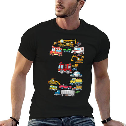 3rd Birthday 3 Year Old Transportation Cars Fire Truck  Polyester Blend T-Shirt