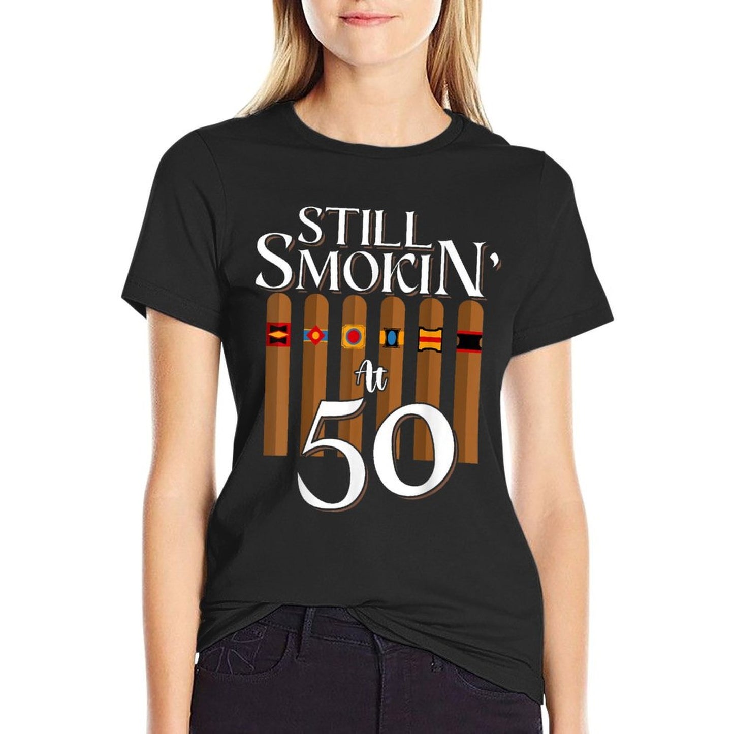 Still Smoking Cigars 50th Years Old Birthday Dad Smoker  Moisture-wicking T-Shirt