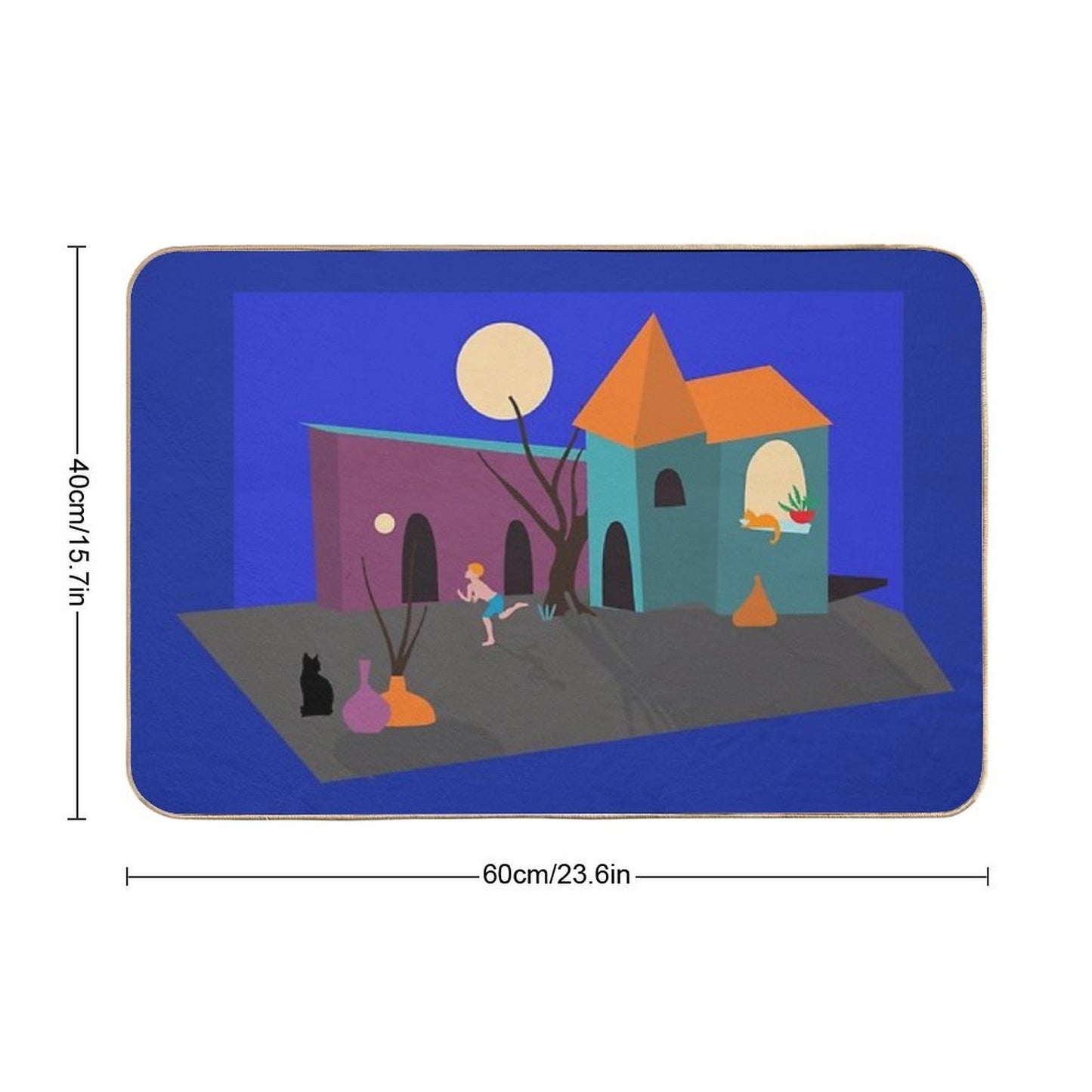 Nighttime Scene with Boy Playing Ball And Cats Watching  High-Traffic Bath Mat