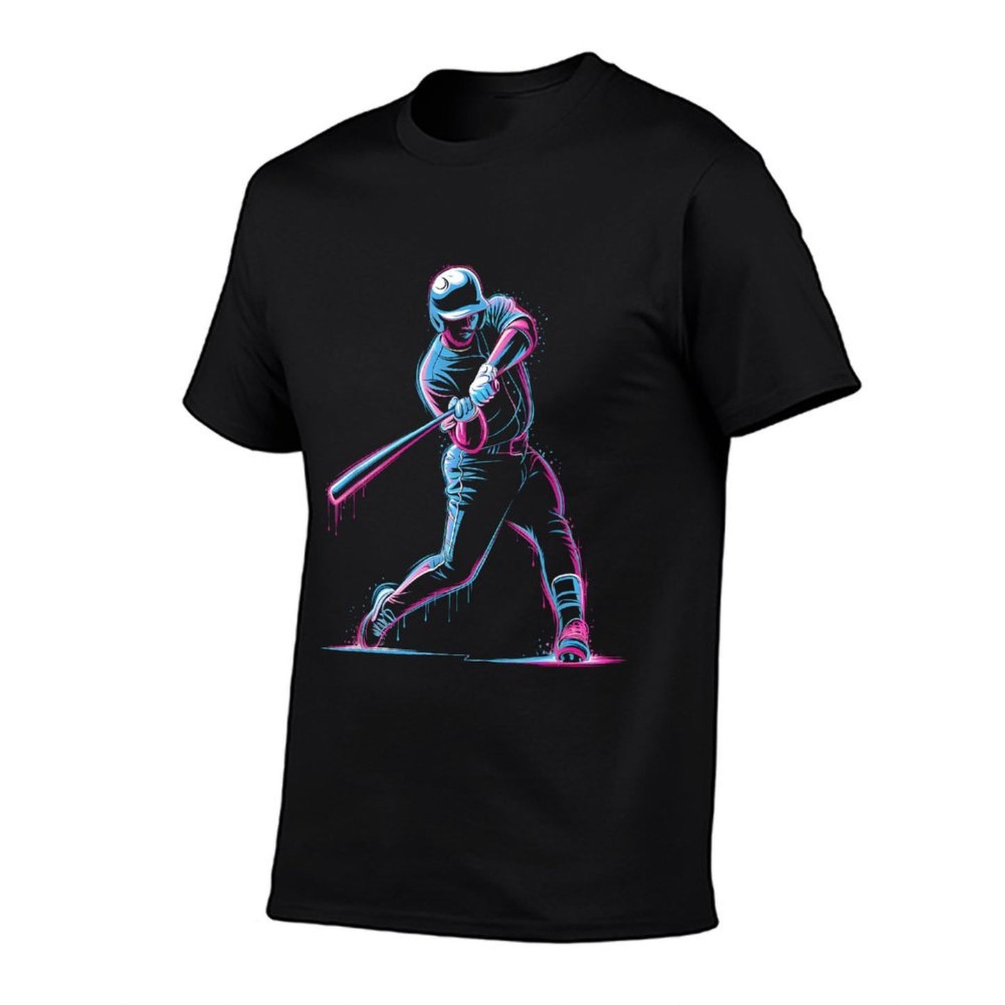 Neon Baseball Player Swinging Drip Art Design  Affordable Price T-Shirt