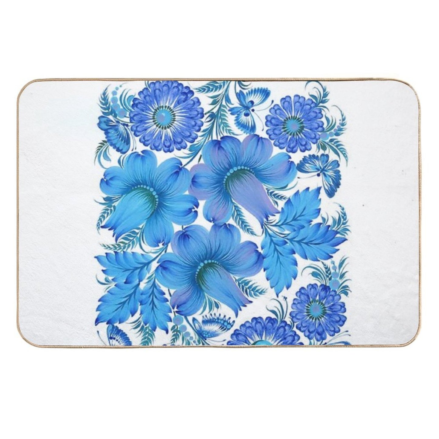 Blue Harmony – Petrykivka Floral Art  Easy To Clean Bath Mat