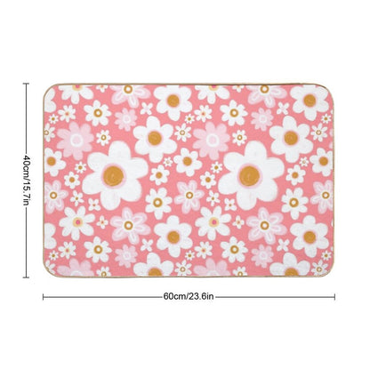 Pink And White Daisy Pattern  Non-Slip Bath Mat