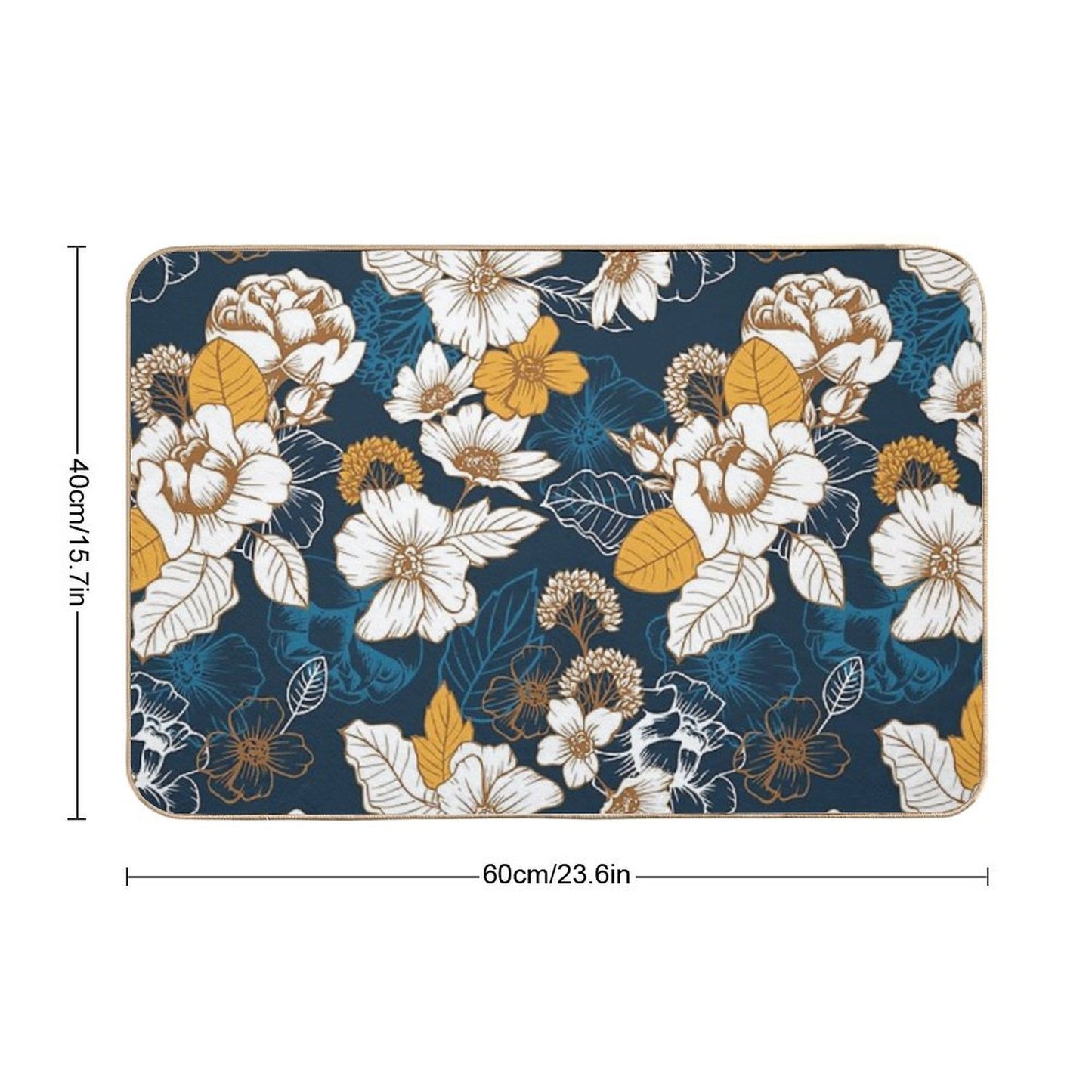 Navy And Gold Peony And Blossom Seamless Pattern  Rapid-Drying Bath Mat