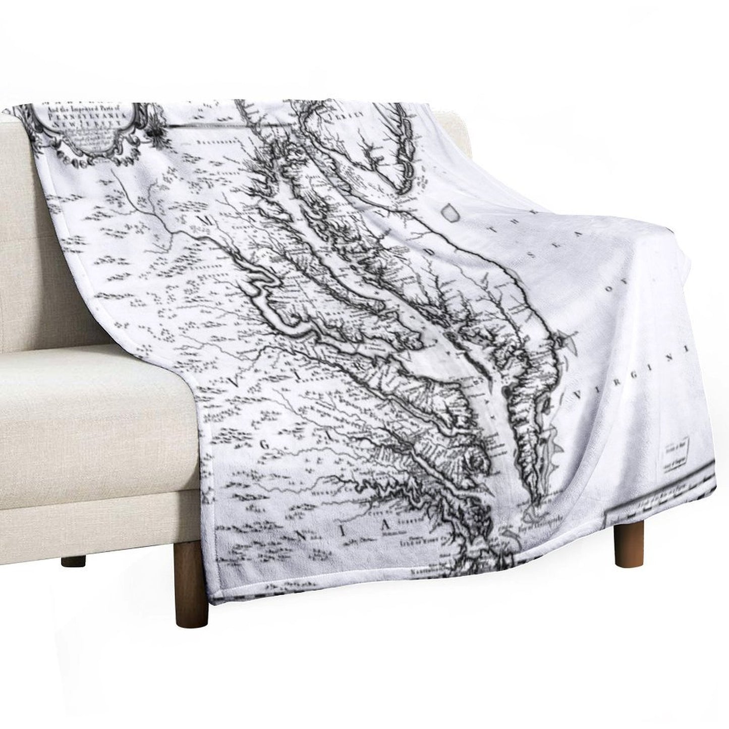 Vintage Map of The Chesapeake Bay (1719) BW Wrinkle-free Throw Blanket
