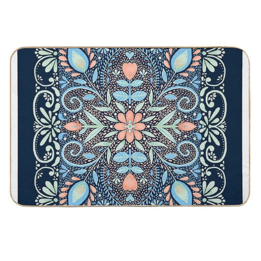 Flower Rectangle - Navy  Stain-Proof Bath Mat