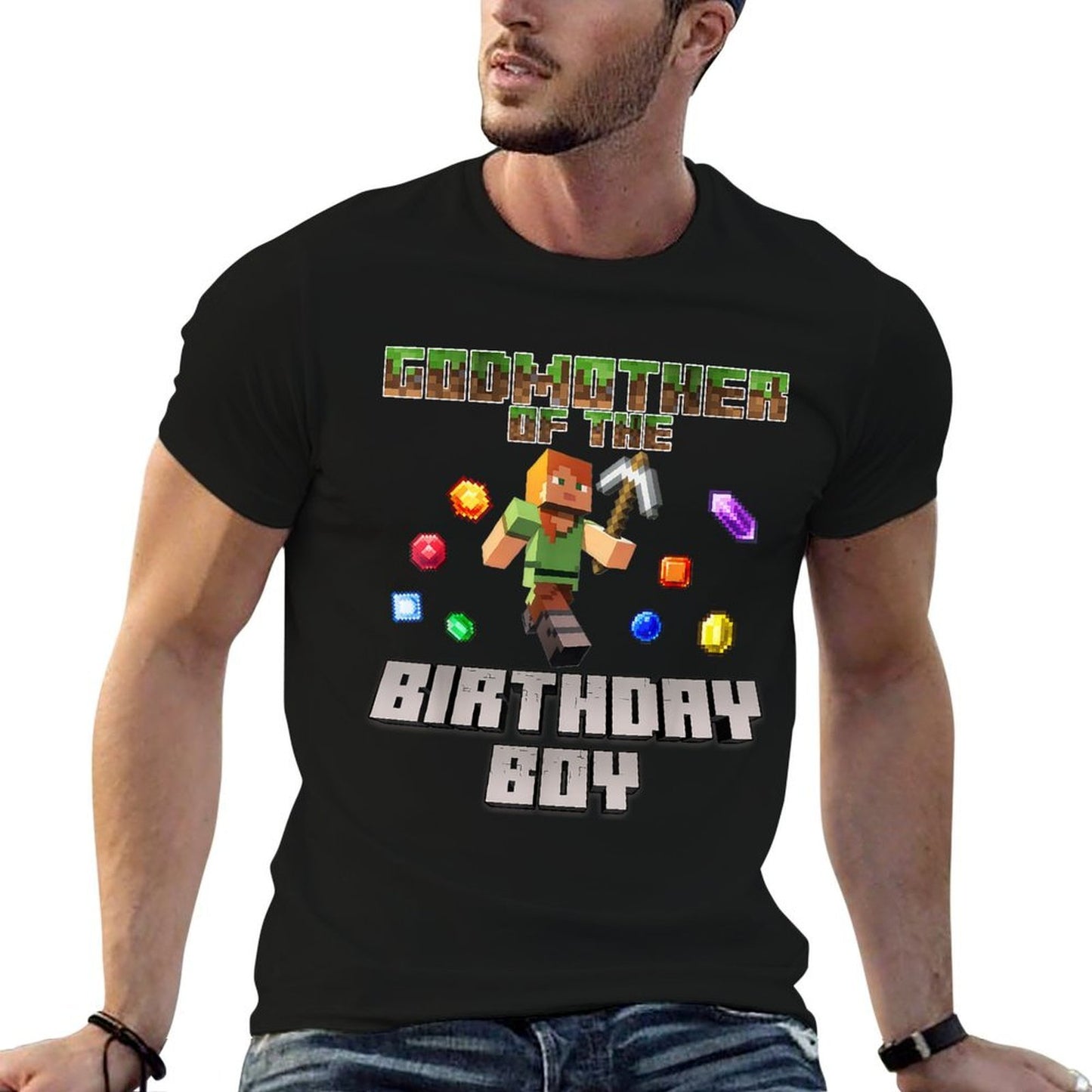 Godmother Of The Birthday Boy Video Gamer Pixel Number  Eco-friendly Material T-Shirt