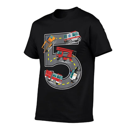 Five Year Old 5th Birthday Fire Truck Ambulance Police Car  Versatile T-Shirt