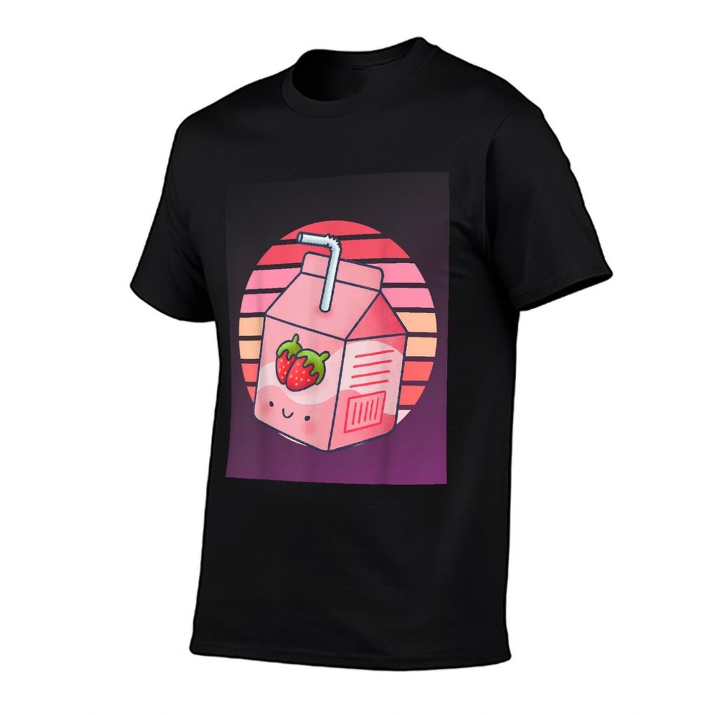 Mens Womens Japanese Pink Strawberry Milk Kawaii 90s Retro  Eco-friendly Material T-Shirt