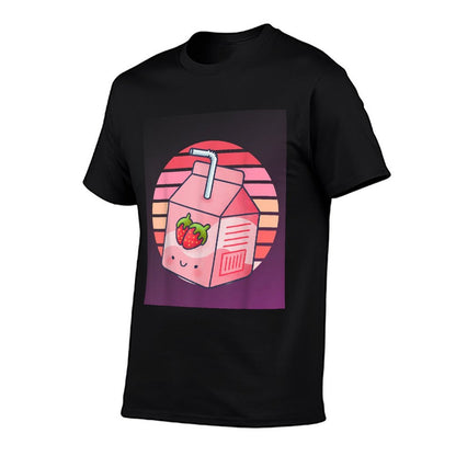 Mens Womens Japanese Pink Strawberry Milk Kawaii 90s Retro  Eco-friendly Material T-Shirt