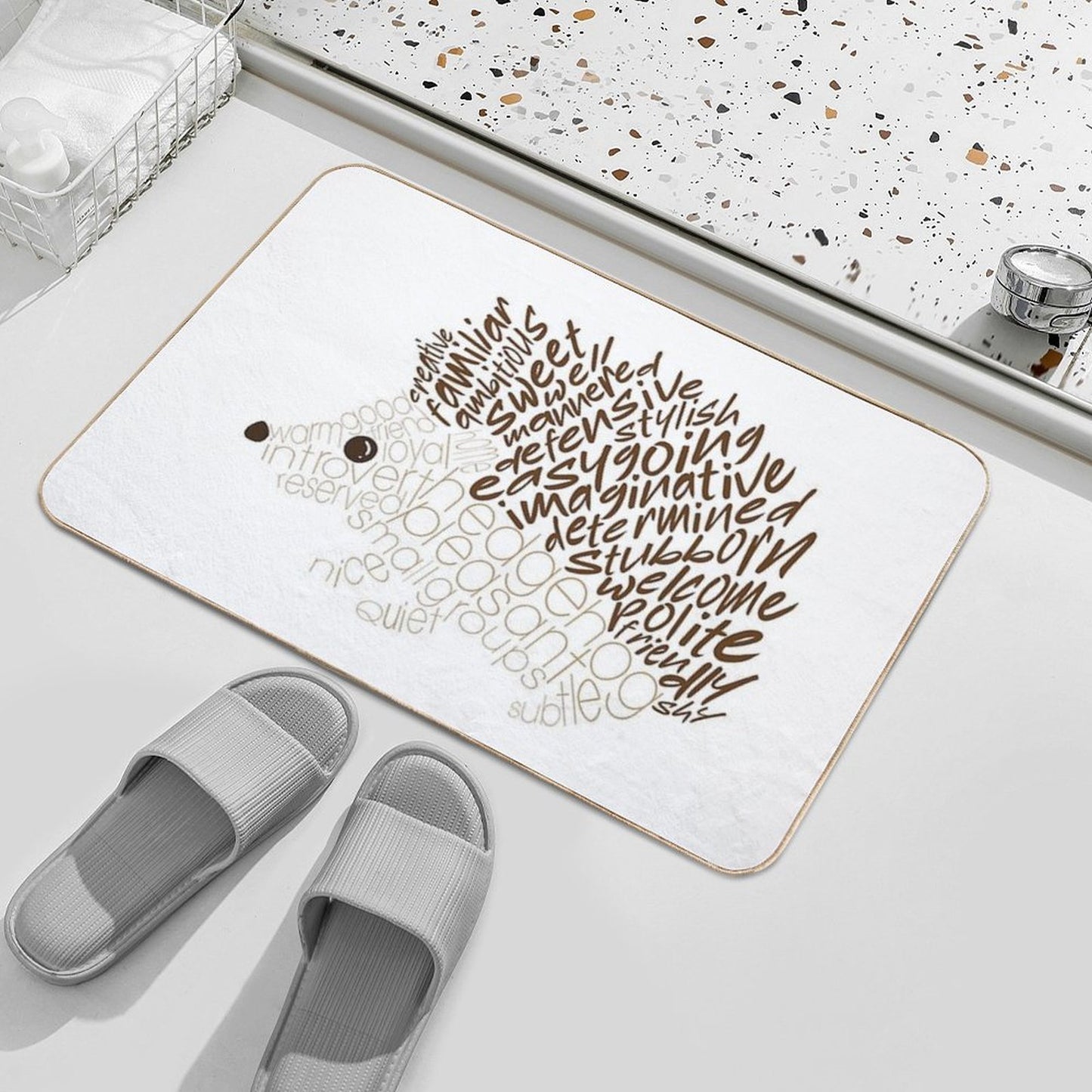 Brown Hedgehog Spirit Animal  Non-Slip Bath Mat