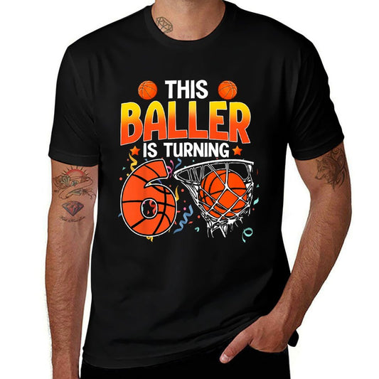 Kids 6th Birthday Basketball 6 Year Old Basketball Player  Rolled Sleeves T-Shirt
