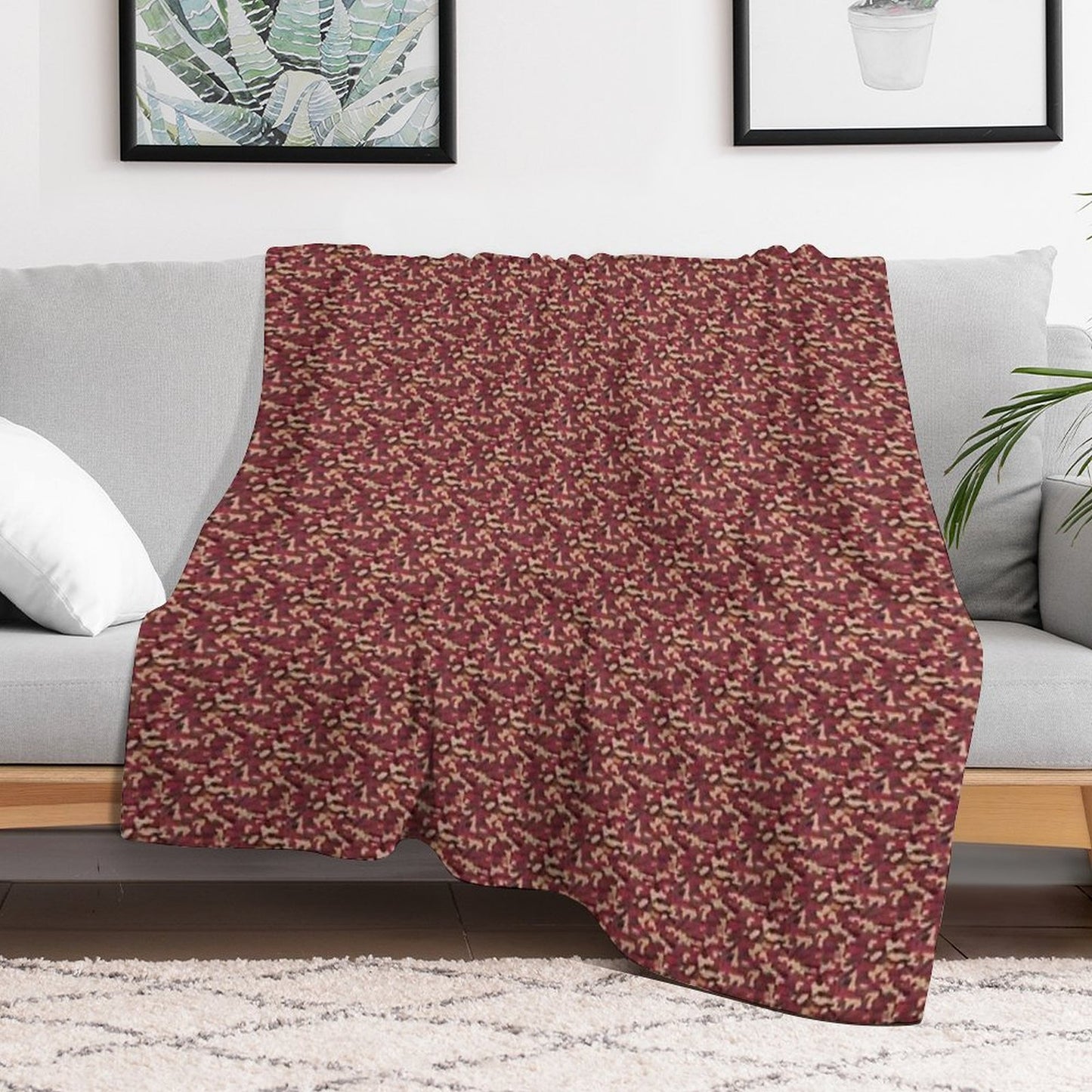 Burgundy Tan Black And Grey Camo Tacticool Pattern Machine-washable Throw Blanket