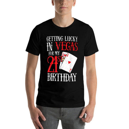 Getting Lucky in Las Vegas - Finally 21 - 21st Birthday  Ribbed Collar T-Shirt