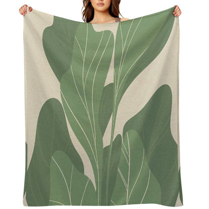 Minimal Botanical Leaves- Earthy Green Prints Premium Throw Blanket