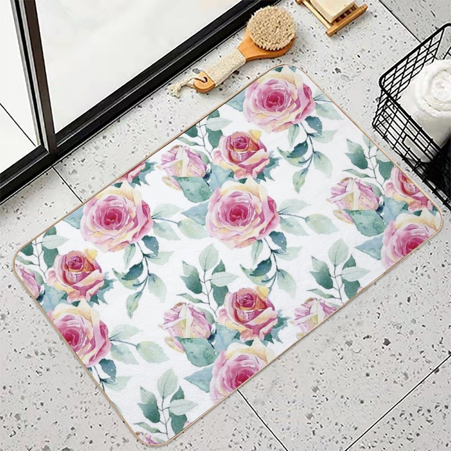 Watercolor Roses  Versatile Bath Mat