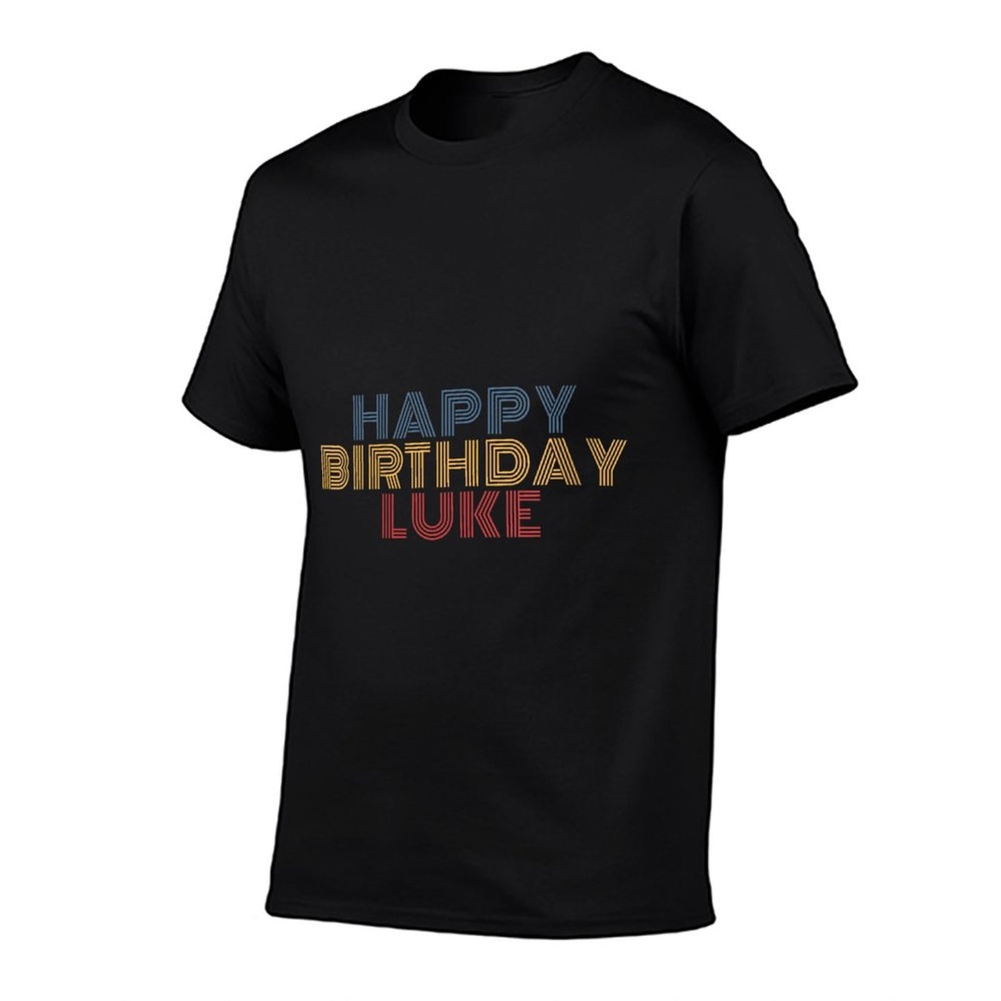 Womens Happy Birthday Luke Personalized Name Retro Typography  Cotton T-Shirt