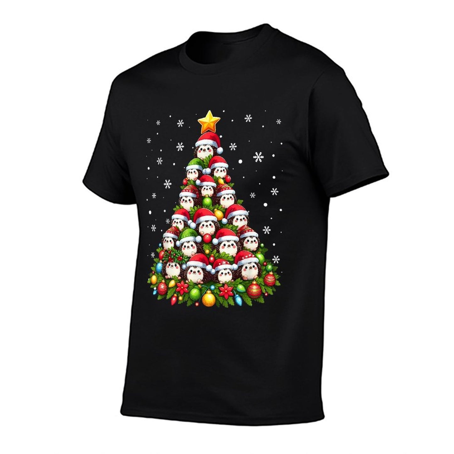 Ugly Christmas Sweater Day Funny Hedgehog Christmas Tree  Heathered Texture T-Shirt