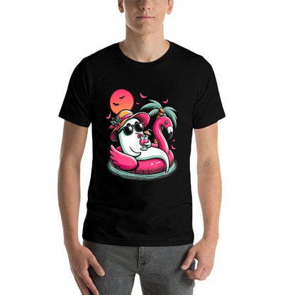 Ghost In Lifebuoy Flamingo On A Pool Float Summer Ween  Polyester Blend T-Shirt