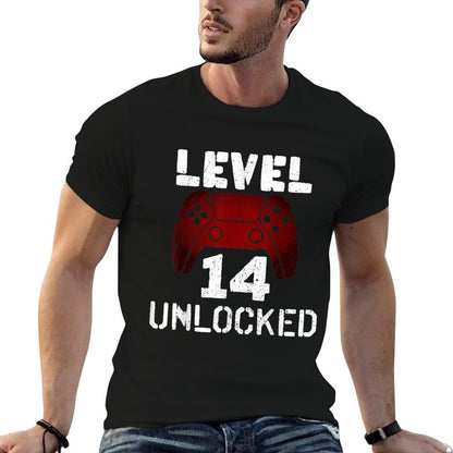 Level 14 Unlocked Funny Video Gamer 14th Birthday  Trendy Pattern T-Shirt