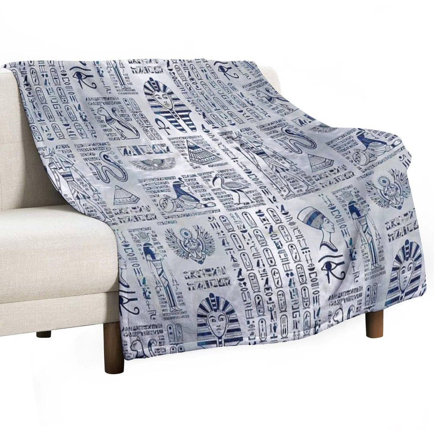 Egyptian Hieroglyphs And Deities Abalone on Pearl Plush Throw Blanket