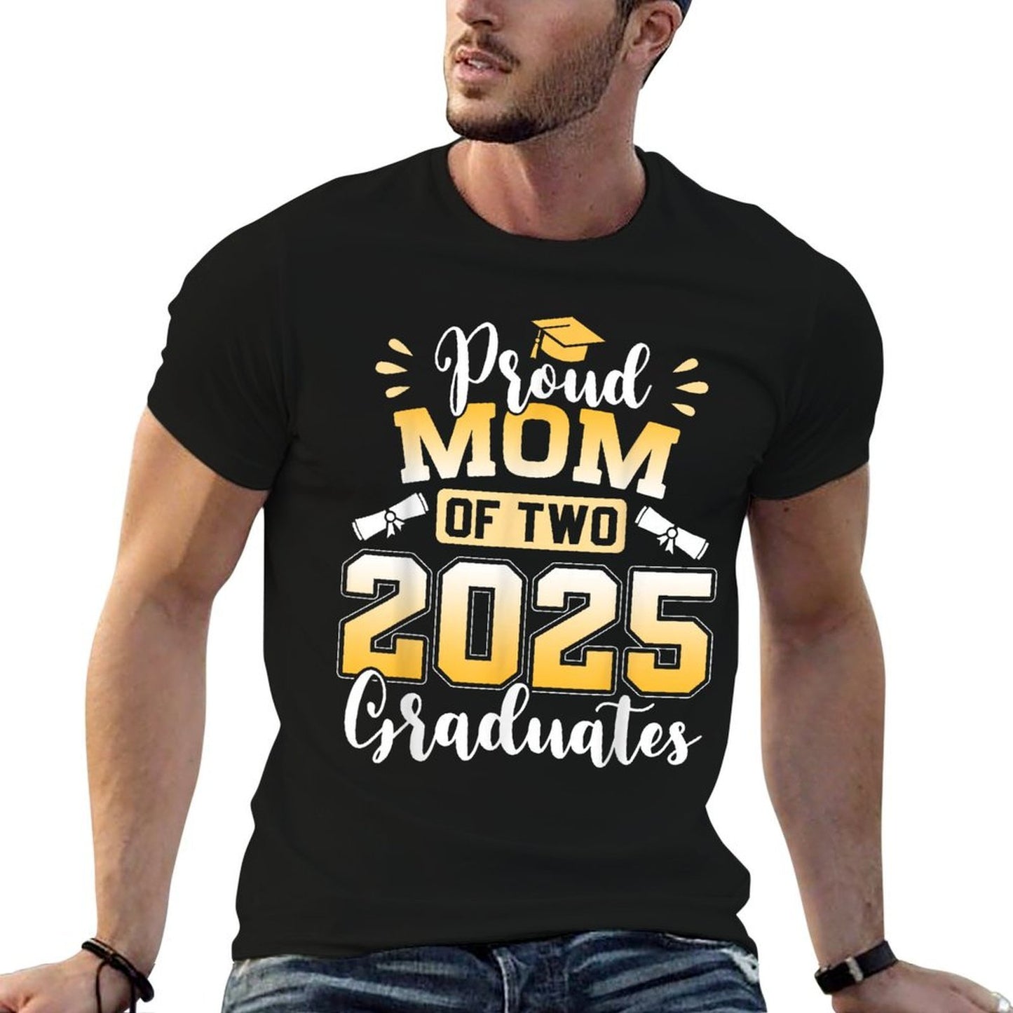 Proud Mom Of Two 2025 Graduates Senior Mom Class Of 2025  Cotton T-Shirt