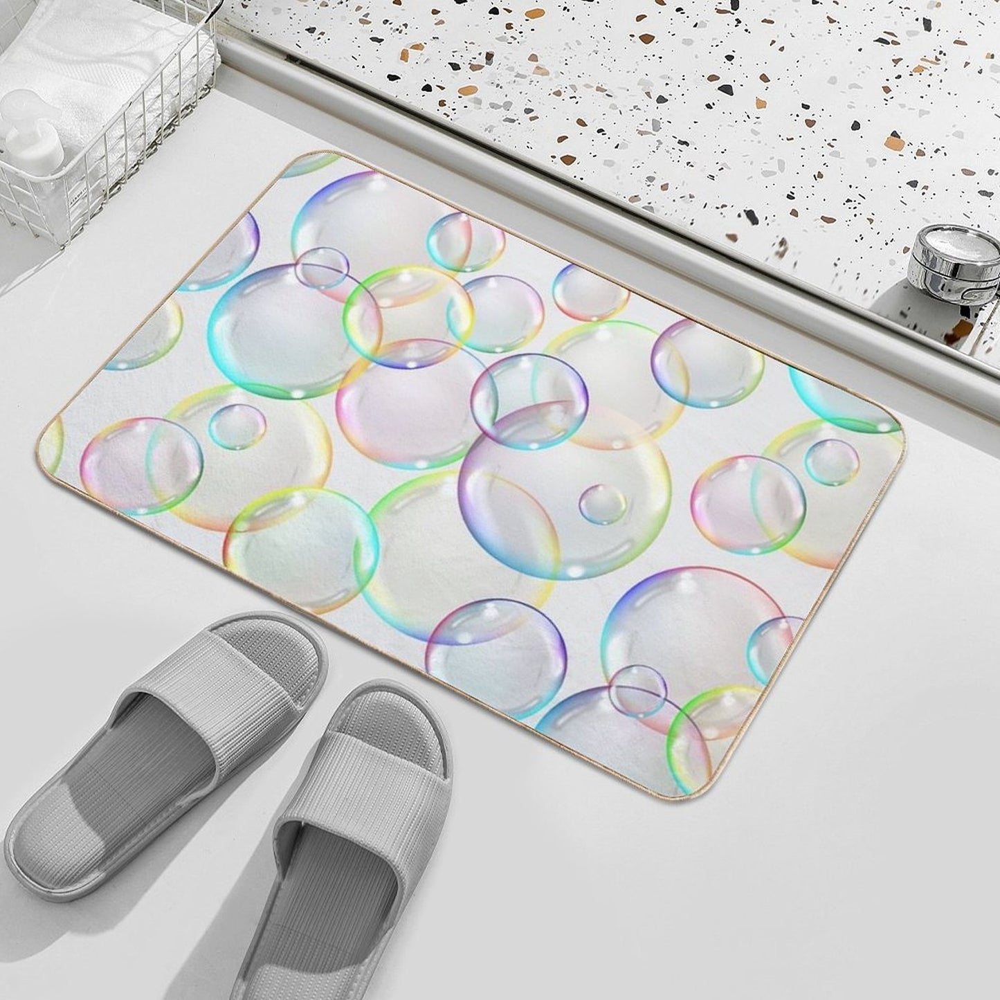 Simply Bubbbles...This Is A Simple And Pretty Bubble Pattern with Translucent Rainbow Colors  Easy To Clean Bath Mat
