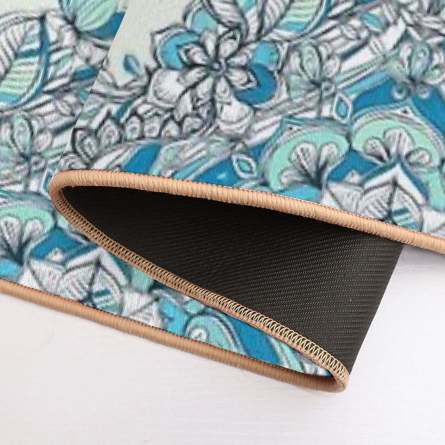 Floral Diamond Doodle in Teal And Turquoise  Pet-Safe Bath Mat