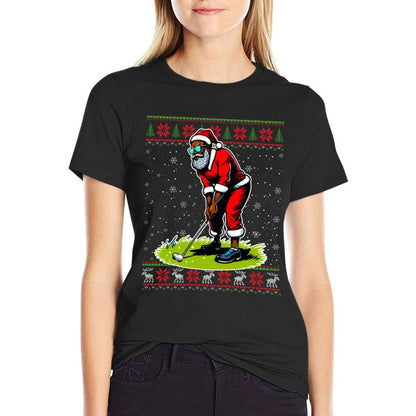 Christmas African American Santa Golf Ugly Christmas Sweater Comfortable T-Shirt