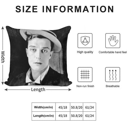 Buster Keaton - BW Vintage - D13 Soft Reinforced Edging Throw Pillow