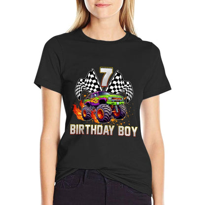 Birthday Monster Truck 7 Year Old Boys 7Th Party Matching  Oversized Silhouette T-Shirt