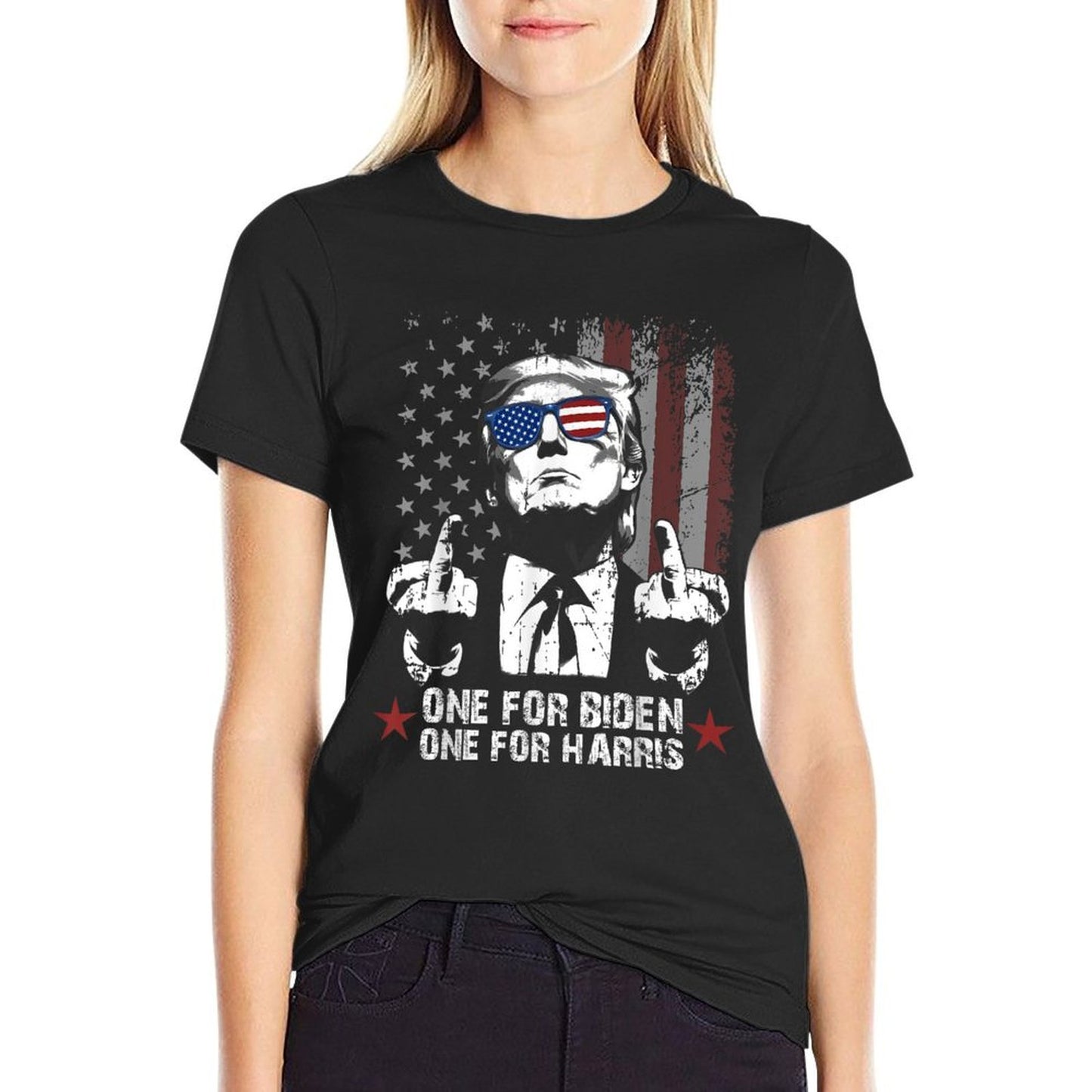 Trump 2024 US American One For Biden One For Harris  Cotton T-Shirt