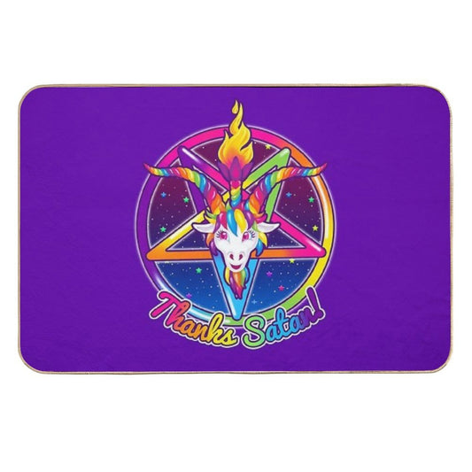 1997 Neon Rainbow Thanks Satan Baphomet Pentagram Sigil  Non-Slip Bath Mat