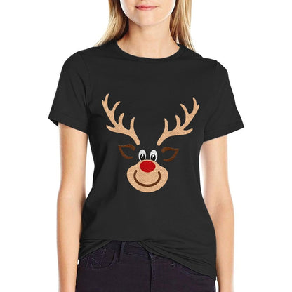 Reindeer Face Deer  Red Nose Brown Christmas  Tagless Design T-Shirt