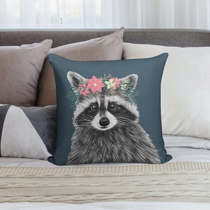 Raccoon Floral Crown Flowers Funny Cute Animal Raccoon Gift Soft Luxury Feel Throw Pillow