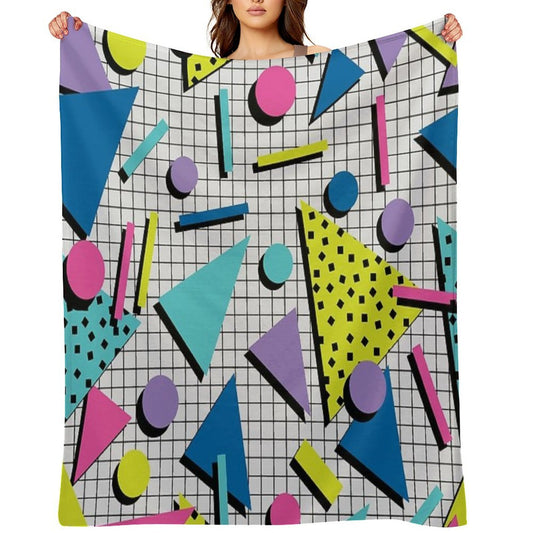 Totally Tubular! Retro 80s Memphis Style Inspired Geometric Print Plush Throw Blanket
