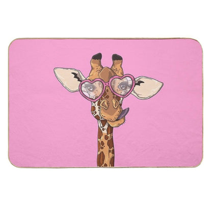 Cute Giraffe With Pink Heart Shaped Glasses Durable Bath Mat