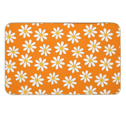 Retro White Daisies on That 70s Orange Color Seamless Pattern Print  Toxin-Free Bath Mat