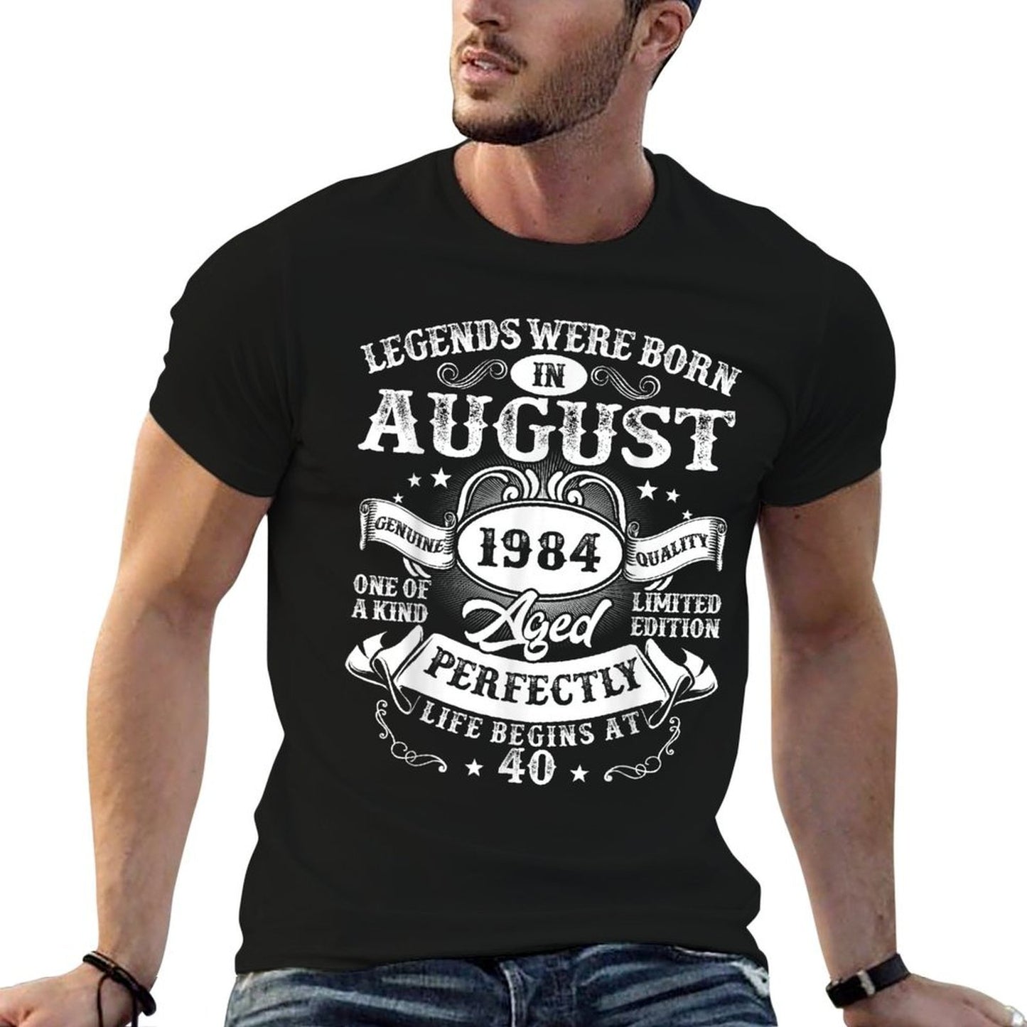 Legends Were Born in August 1984 Vintage 40th Birthday Men  Relaxed-fit T-Shirt