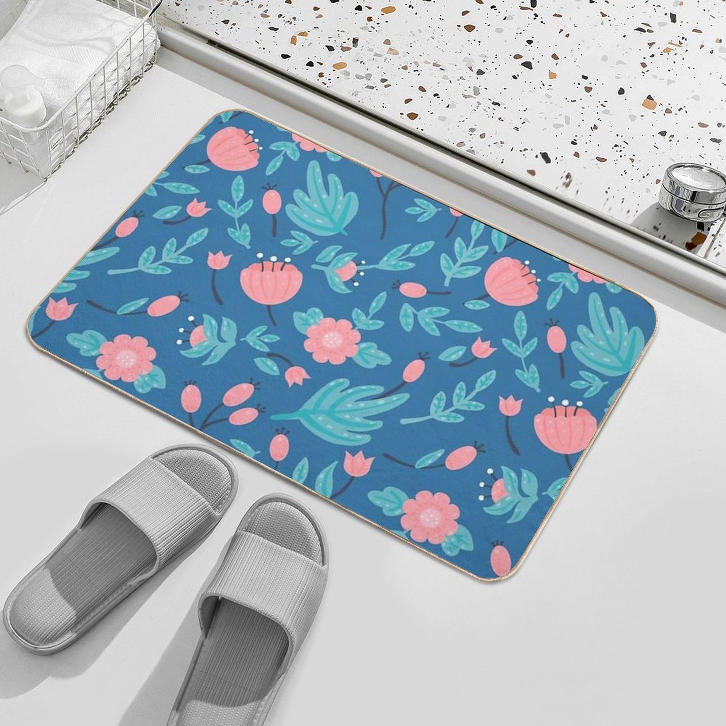 Blue Florals  Odorless Bath Mat