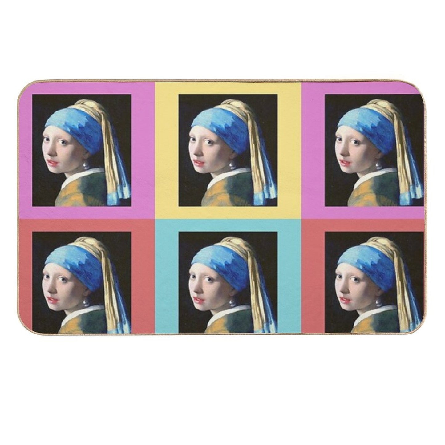 Girl With A Pearl Earring Pop Art  Easy Maintenance Bath Mat