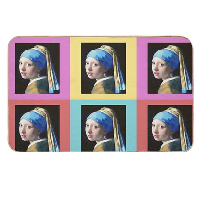 Girl With A Pearl Earring Pop Art  Easy Maintenance Bath Mat
