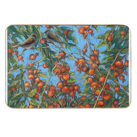 Sparrow Among In A Dog Rose Bush  Versatile Bath Mat